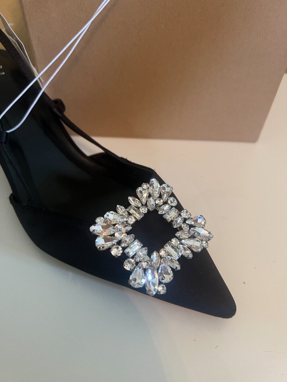 A New Day Woman's Annette Jeweled Black Satin Kitten Heels - 9.5 - Picture 2 of 7
